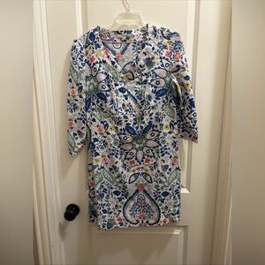 Boden Dress Womens 100% Linen Tunic Floral Print Size UK 12 US 8 Preppy Boho